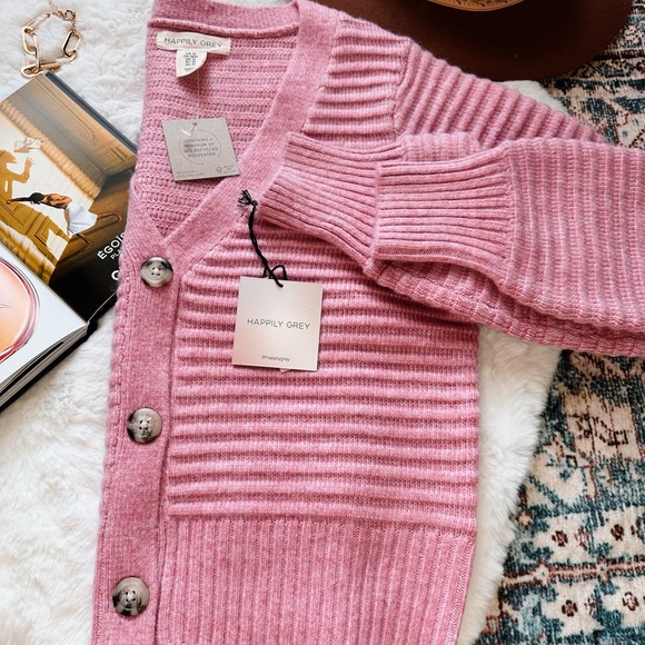 Happily Grey Pink Knitted Sweater Cardigan - Picture 3 of 10